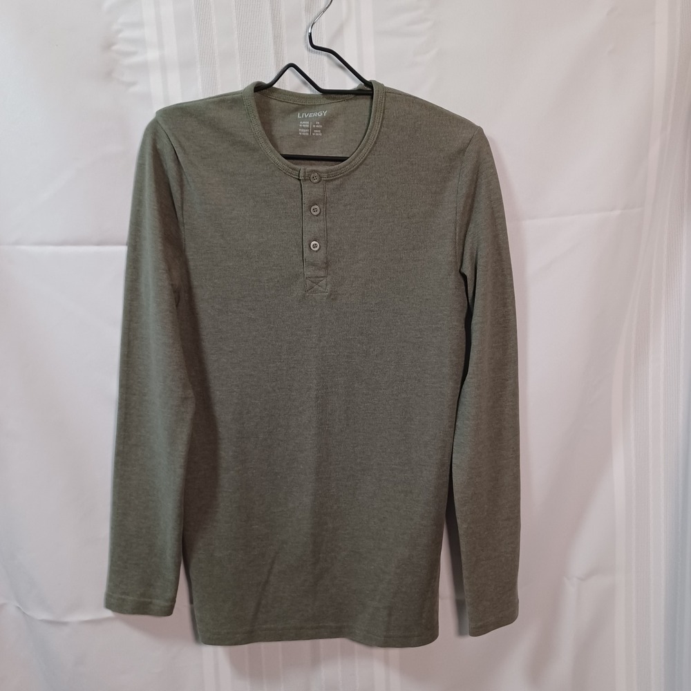 Livergy Henley Shirt Mens M Olive Green Waffle Knit Long Sleeve Thermal Cotton